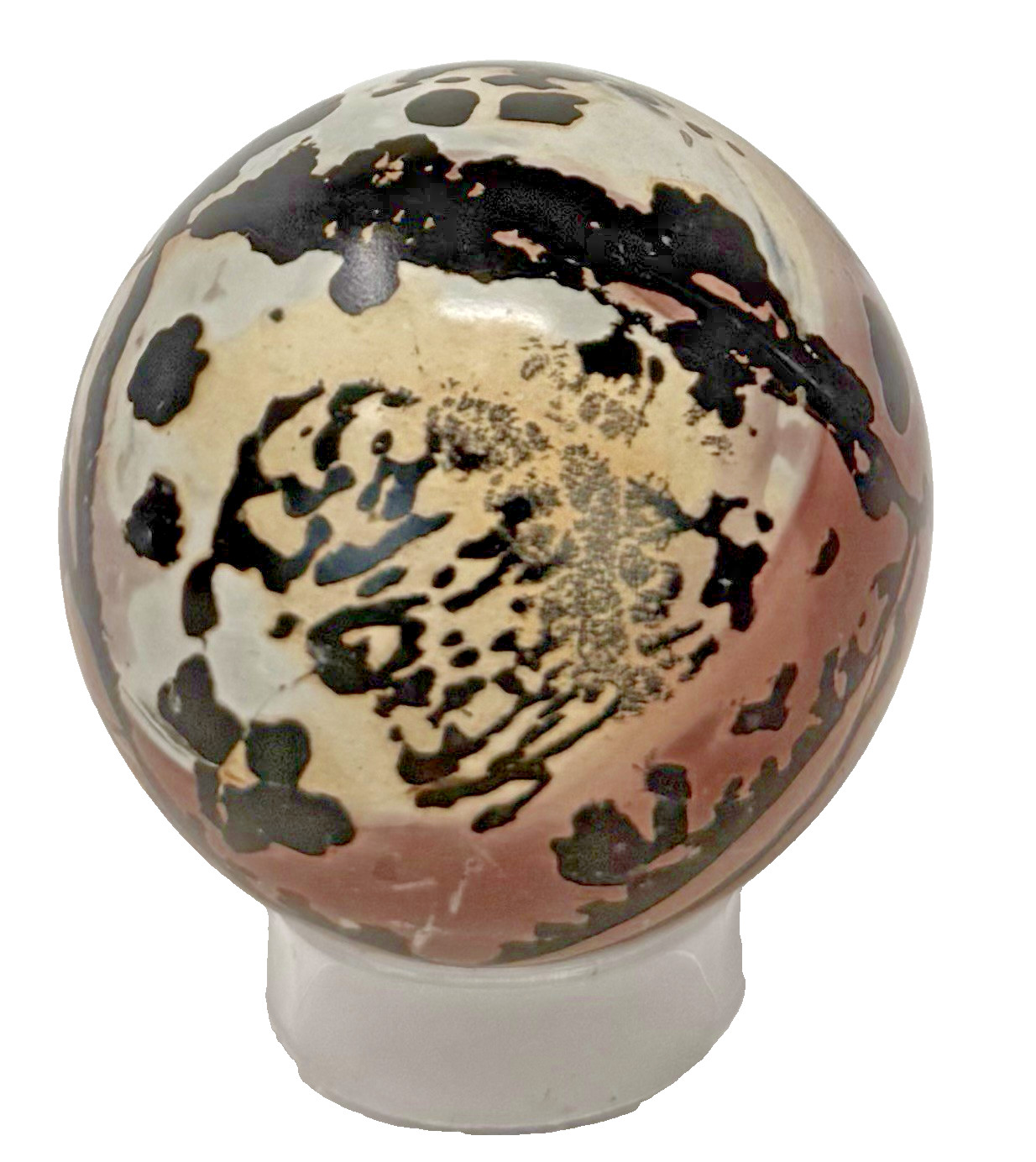 220g Prettiest PICTURE JASPER Crystal Sphere Pink & Yellow Oil Painting W/Holder