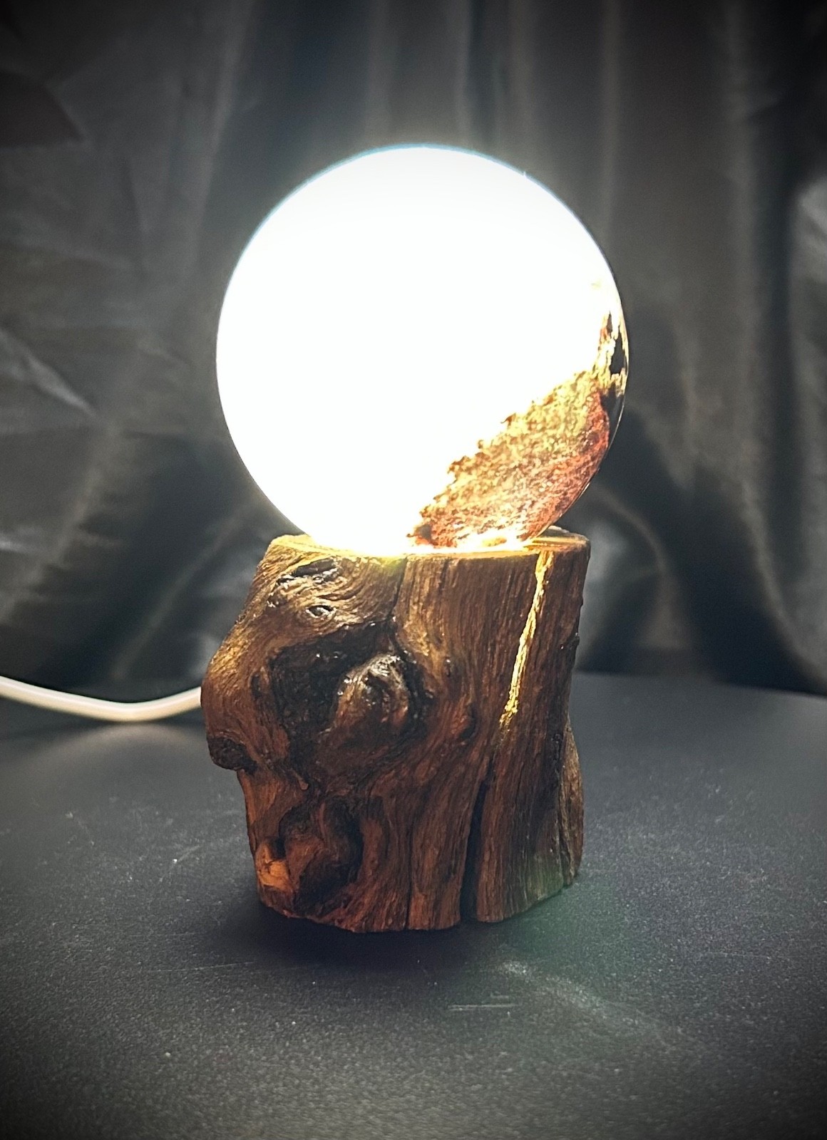 2.34 inch Garden Quartz Sphere With Custom Lighted Natural Wood Stand