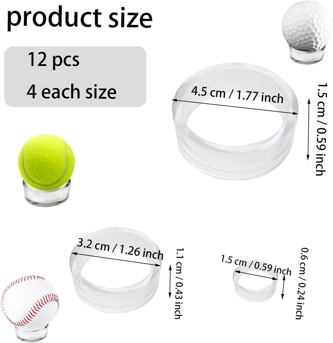 12 Pcs Plastic Sphere Stands – Acrylic Clear Small, Medium, Large Round Baseball