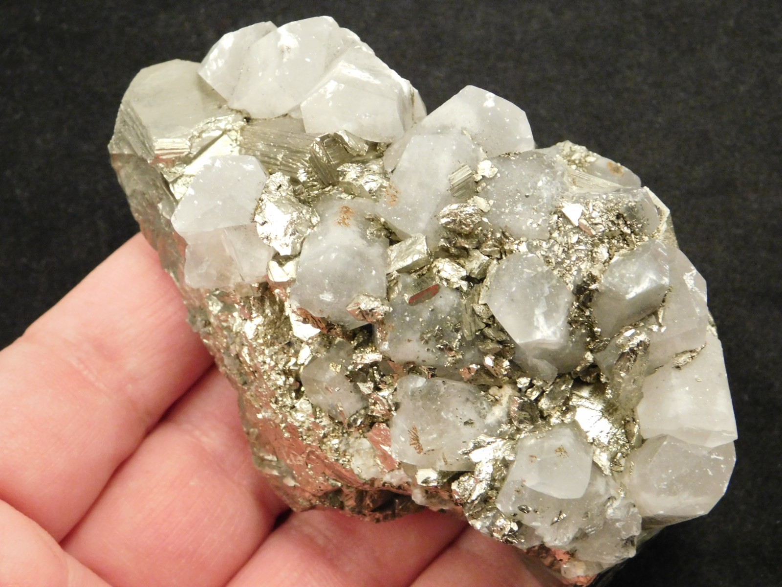 Larger! FLUORESCENT Calcite CRYSTAL Cluster with PYRITE Peru 376gr