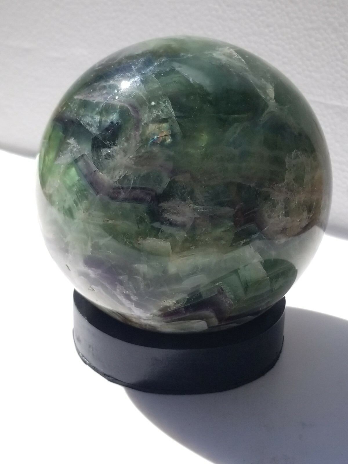 4.5″ Polished Purple Green Fluorite Quartz Crystal Sphere Ball /with wood Stand