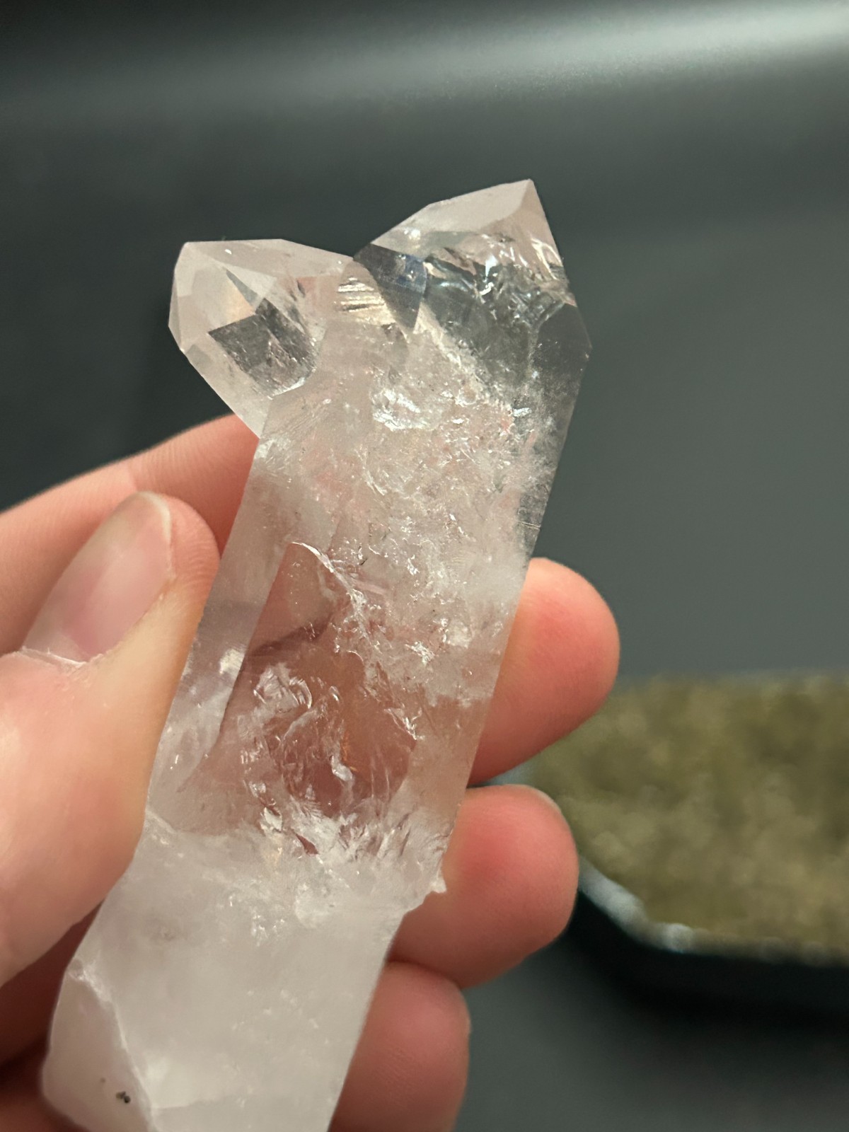 Natural Columbian Quartz Crystal Twin Point 3.5” Bridge Cross