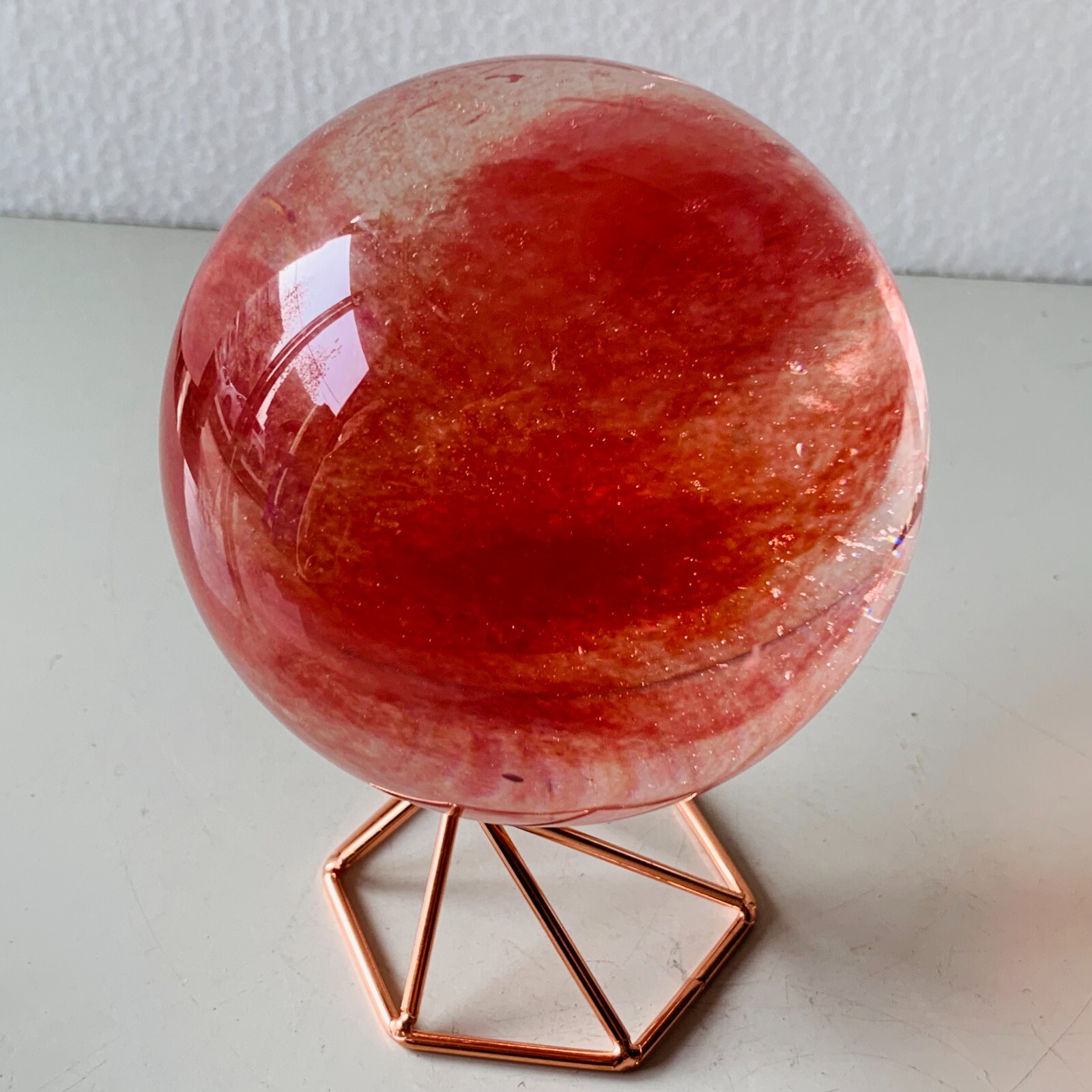 1.5LB Red Smelting Stone Quartz Sphere Crystal Energy Ball Reiki Gem+stand A22