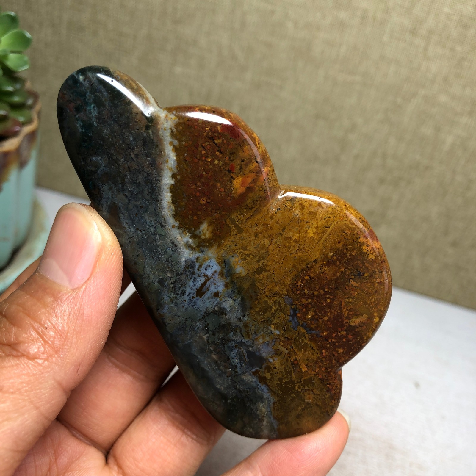 85mm Natural Ocean Jasper Hand carved clouds Crystal specimens 76g A4469
