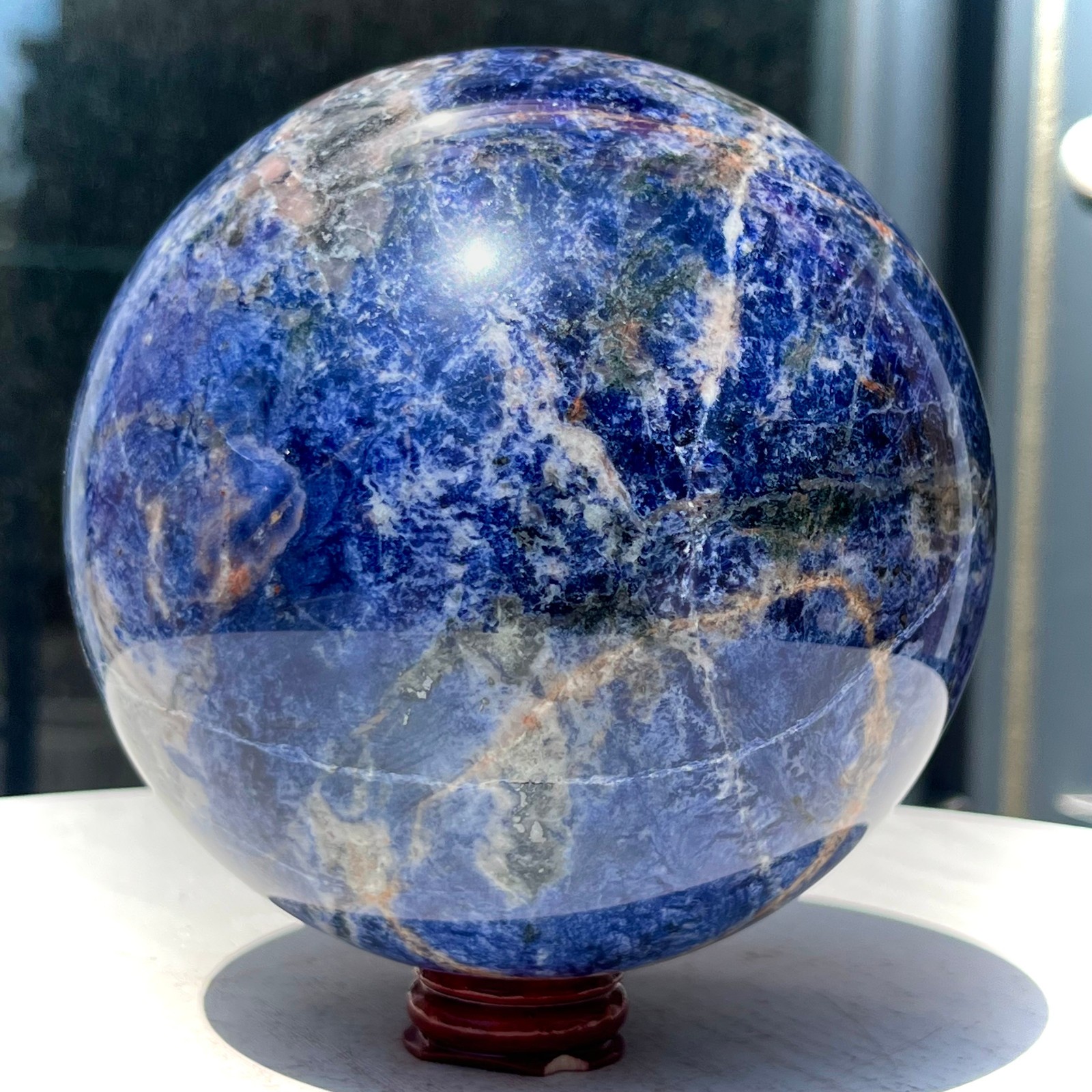 5.3 lb Shiny Blue Sodalite Crystal Ball with White Stripes Smooth Home Decor
