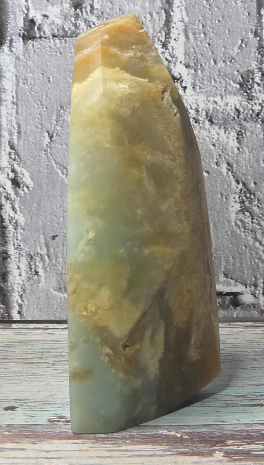 Natural Caribbean Calcite Polished Freeform – Scenic Ocean Landscape