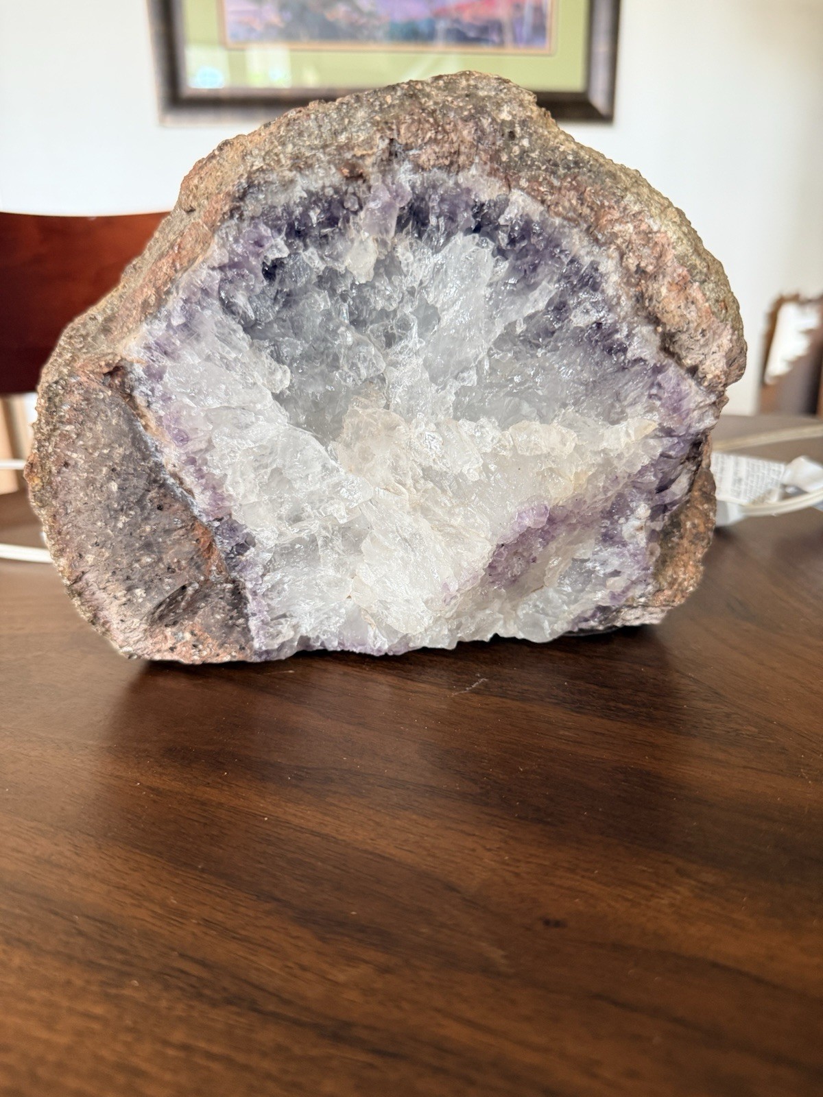 Crystal Light Rock, Real Crystal With Electric Light Bulb In Center, Beautiful ￼