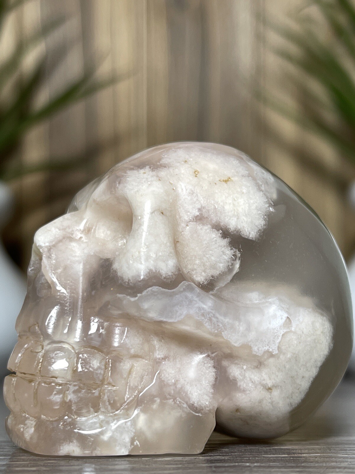 FLOWER AGATE SKULL – Mineral Blosssom Carving Chakra Crystal Statue Witch Decor