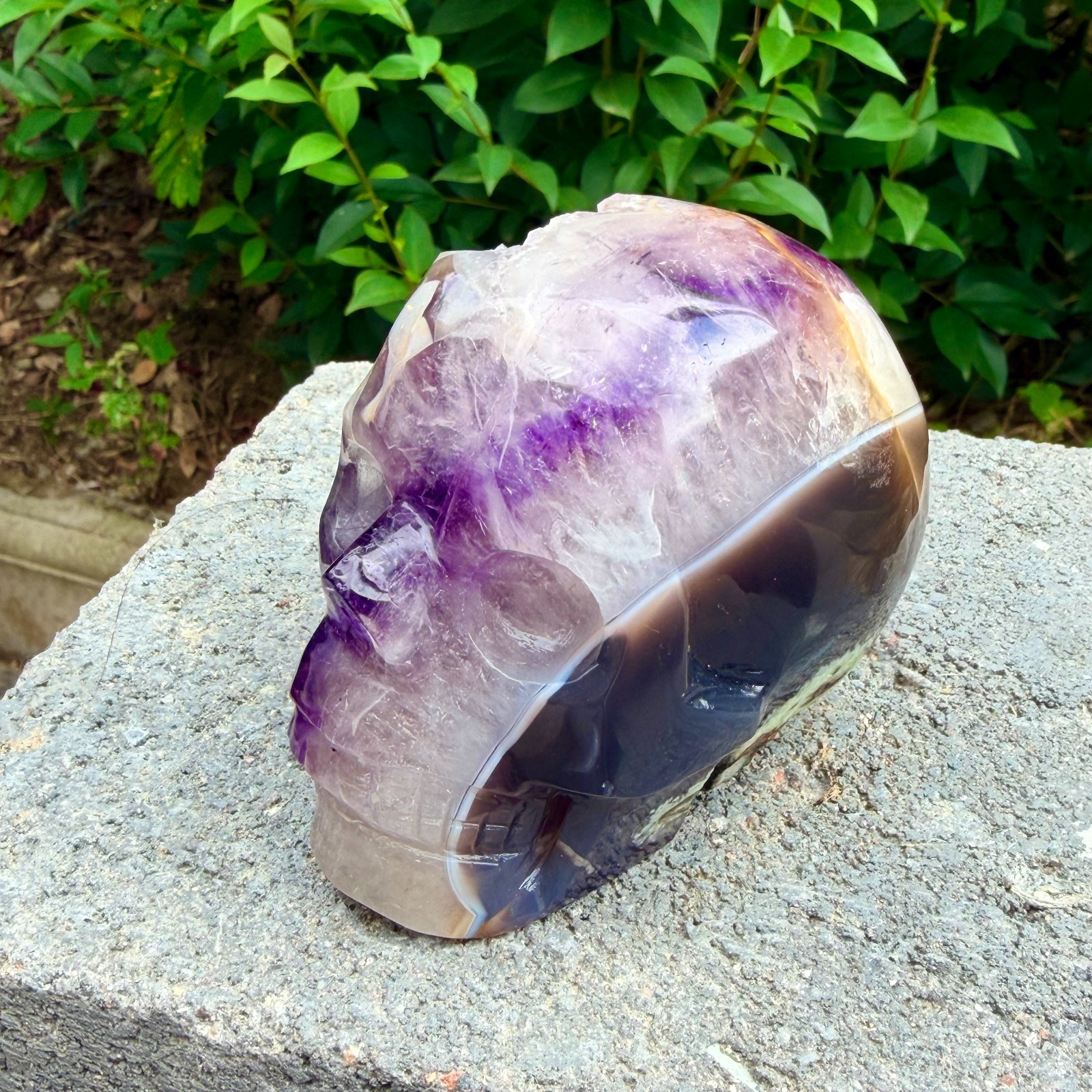 1.58lbAmethyst agate crystal cave skull, Rare hand carved skull specimen