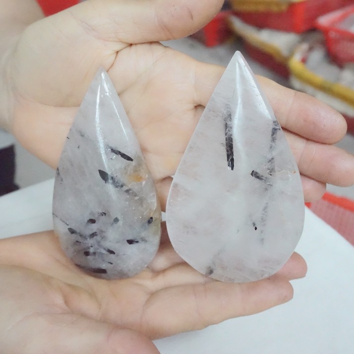 2.2LB 12Pcs Natural Black Hair Tourmaline Quartz Crystal Water Drop Healing
