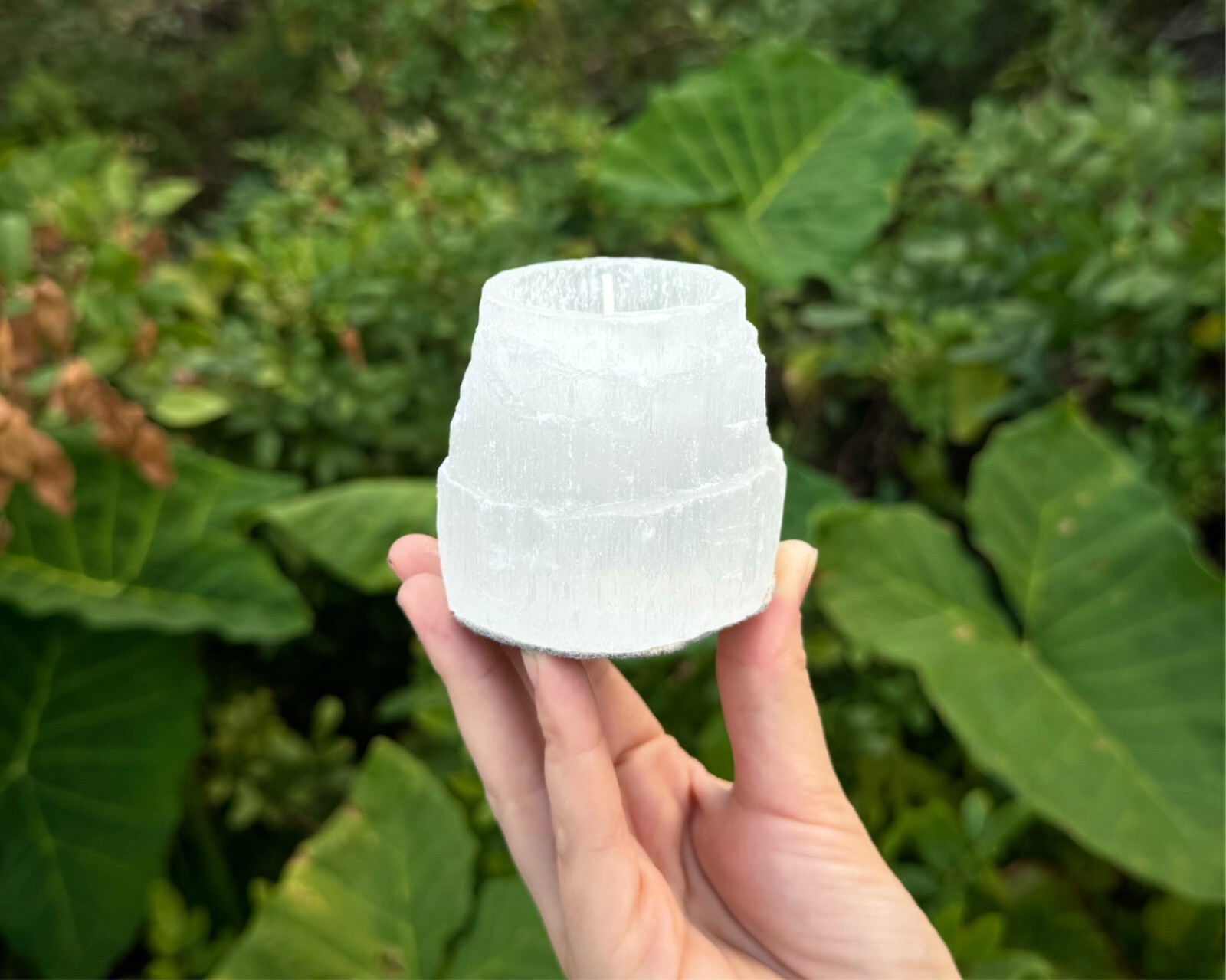 2.5″ Selenite Candle Holder for Tealight Candles (Selenite Iceberg, Tower)