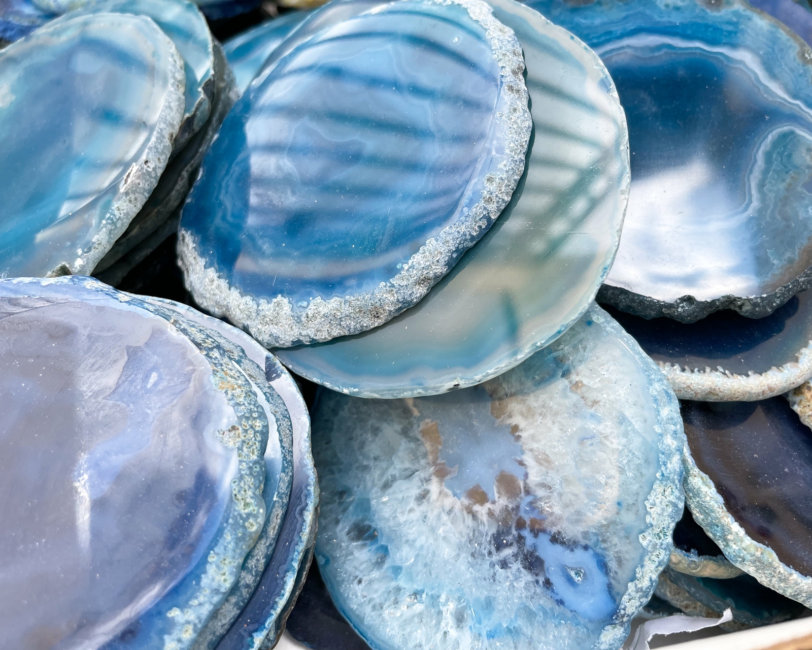 Blue dyed agate slab polished stone agate slice cut specimen