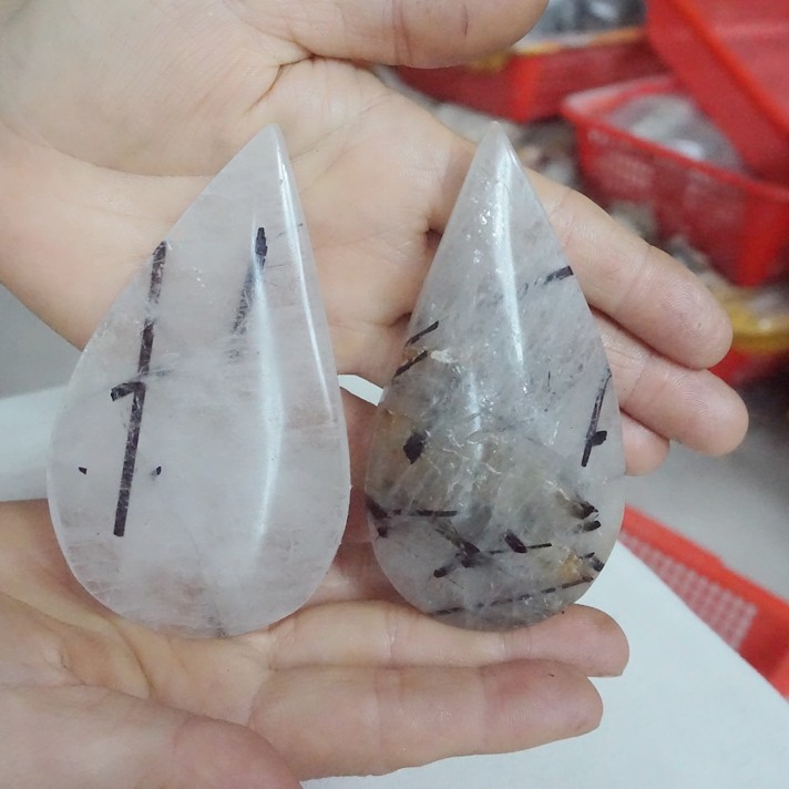 2.2LB 12Pcs Natural Black Hair Tourmaline Quartz Crystal Water Drop Healing