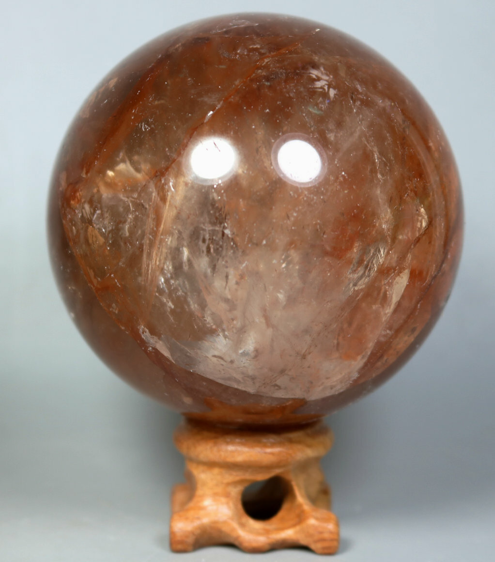 Natural RED FIRE QUARTZ Hematoid Crystal PHANTOM MULTI-INCLUSIONS Sphere/Stand