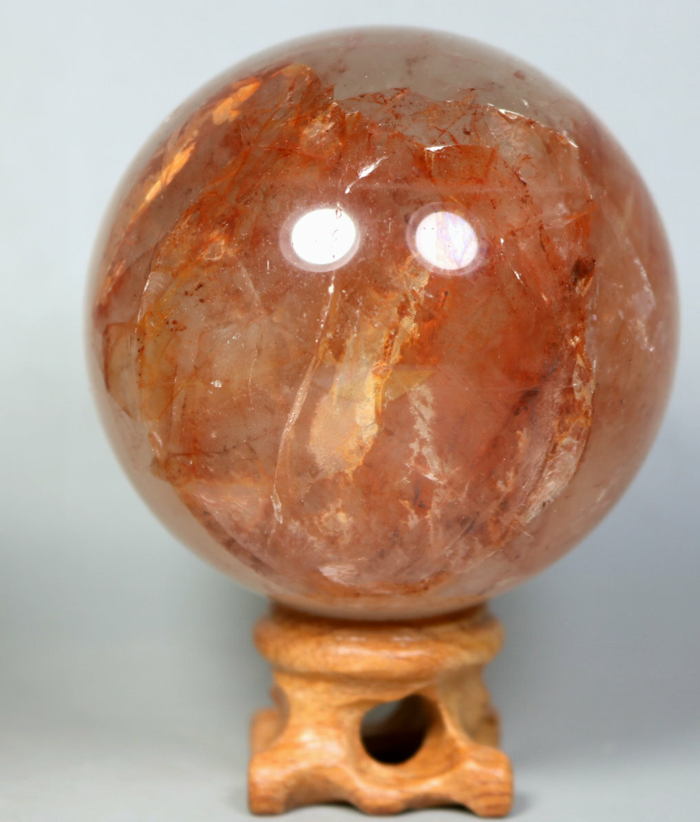 Natural RED FIRE QUARTZ Hematoid Crystal PHANTOM MULTI INCLUSIONS Sphere / Stand
