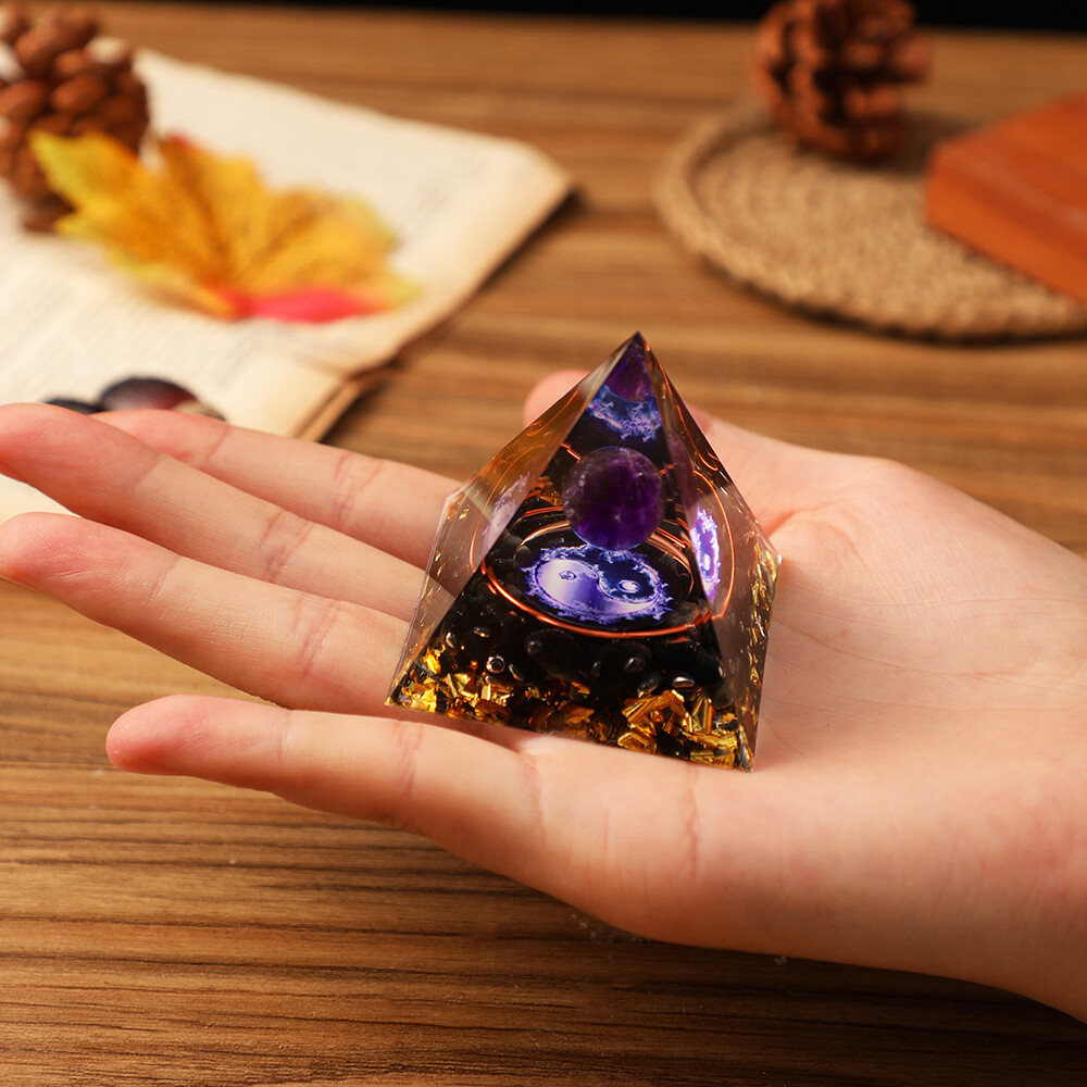 Orgone Amethyst Stone Crystal Protection Pyramid & Quartz Energy Good Luck Charm
