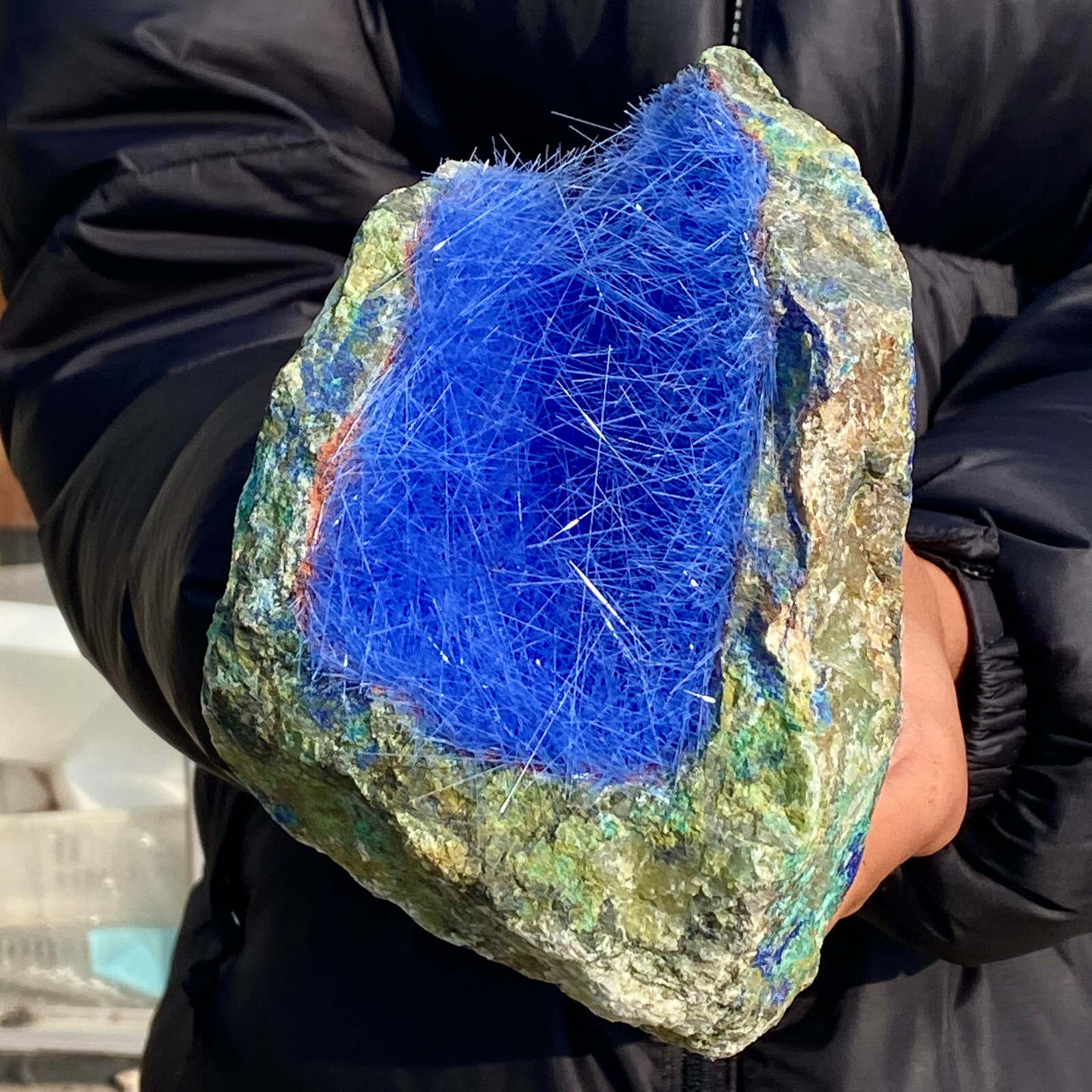 5.38LB Natural Blue Needle Iron Ore Mineral , Original Ore Quartz Crystal