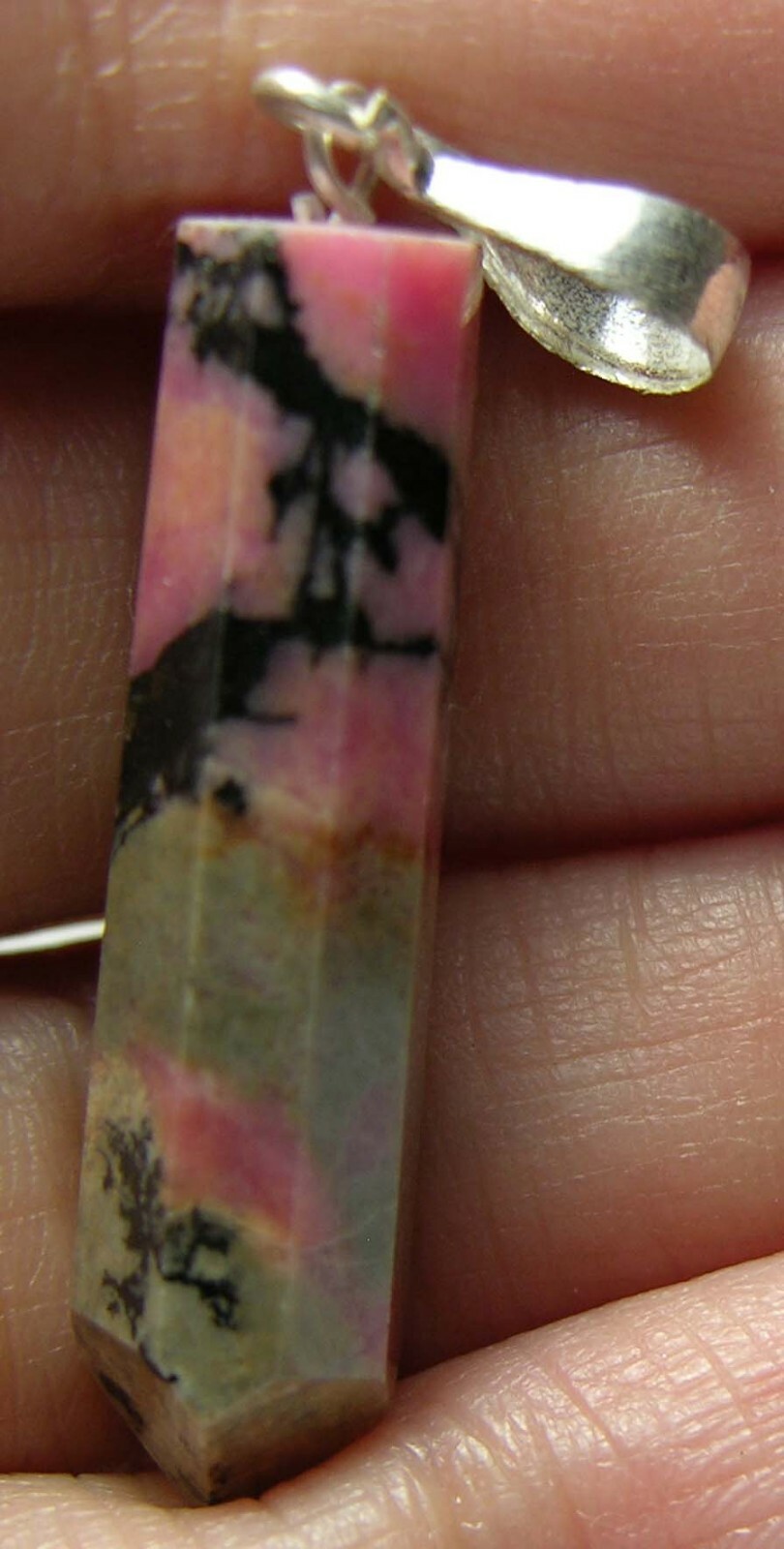 #1 Pakistan 100% Natural Pink Rhodonite Crystal Pendant 33mm 1 5/16 in