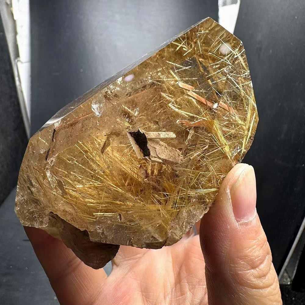 360g Natural Golden Rutilated Quartz Carved Freeform Crystal Reiki Decor
