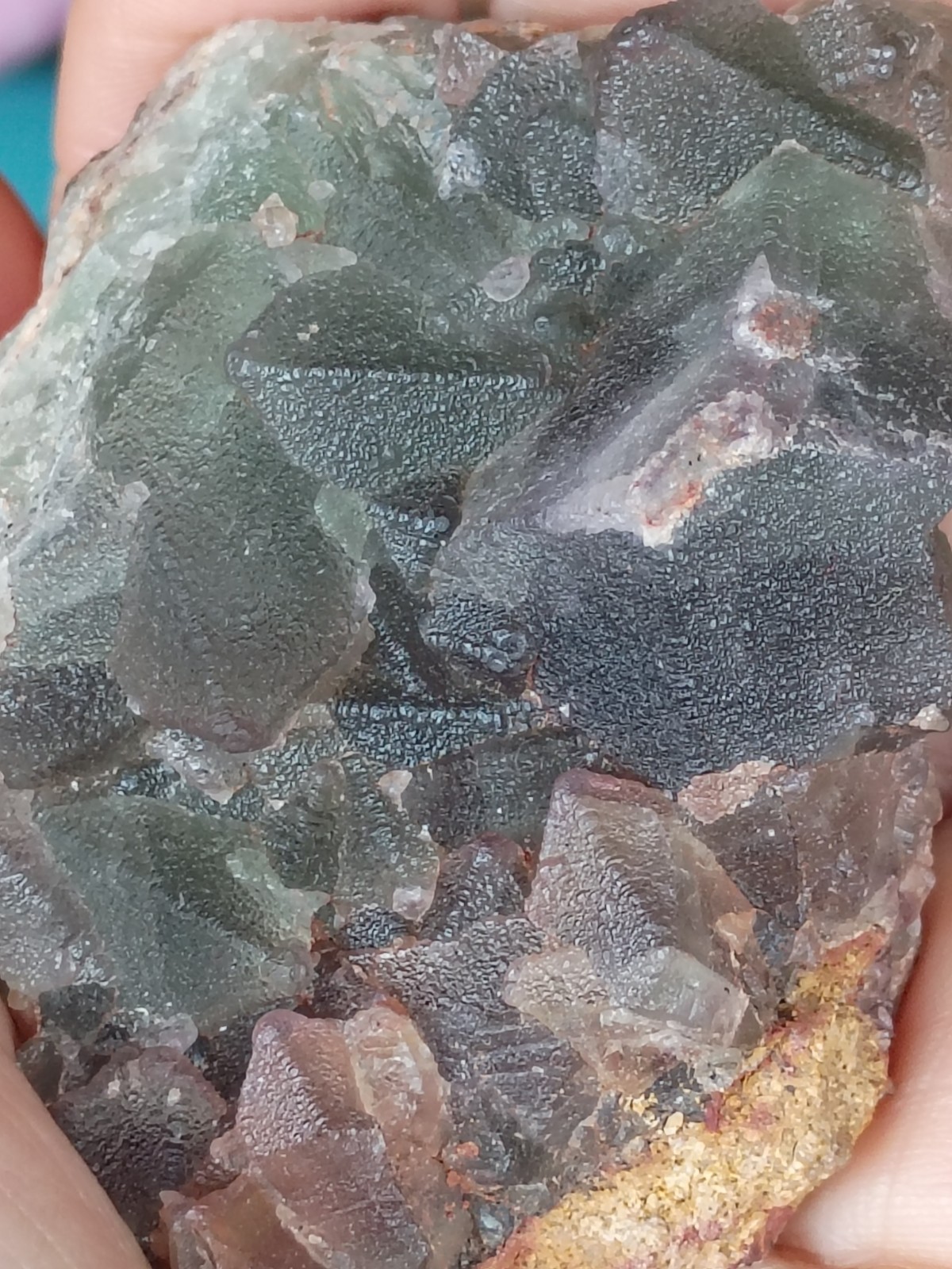 Green Purple Fluorite Crystal Cluster Specimen Display Piece pyramid zoning