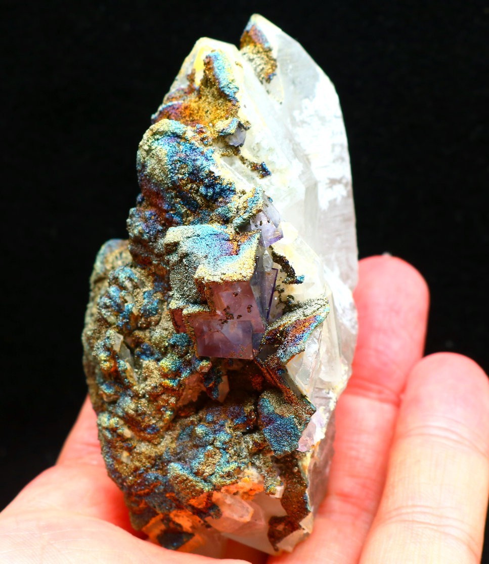 202.5g Natural purple Cubic fluorite Seven-color pyrite mineral specimen