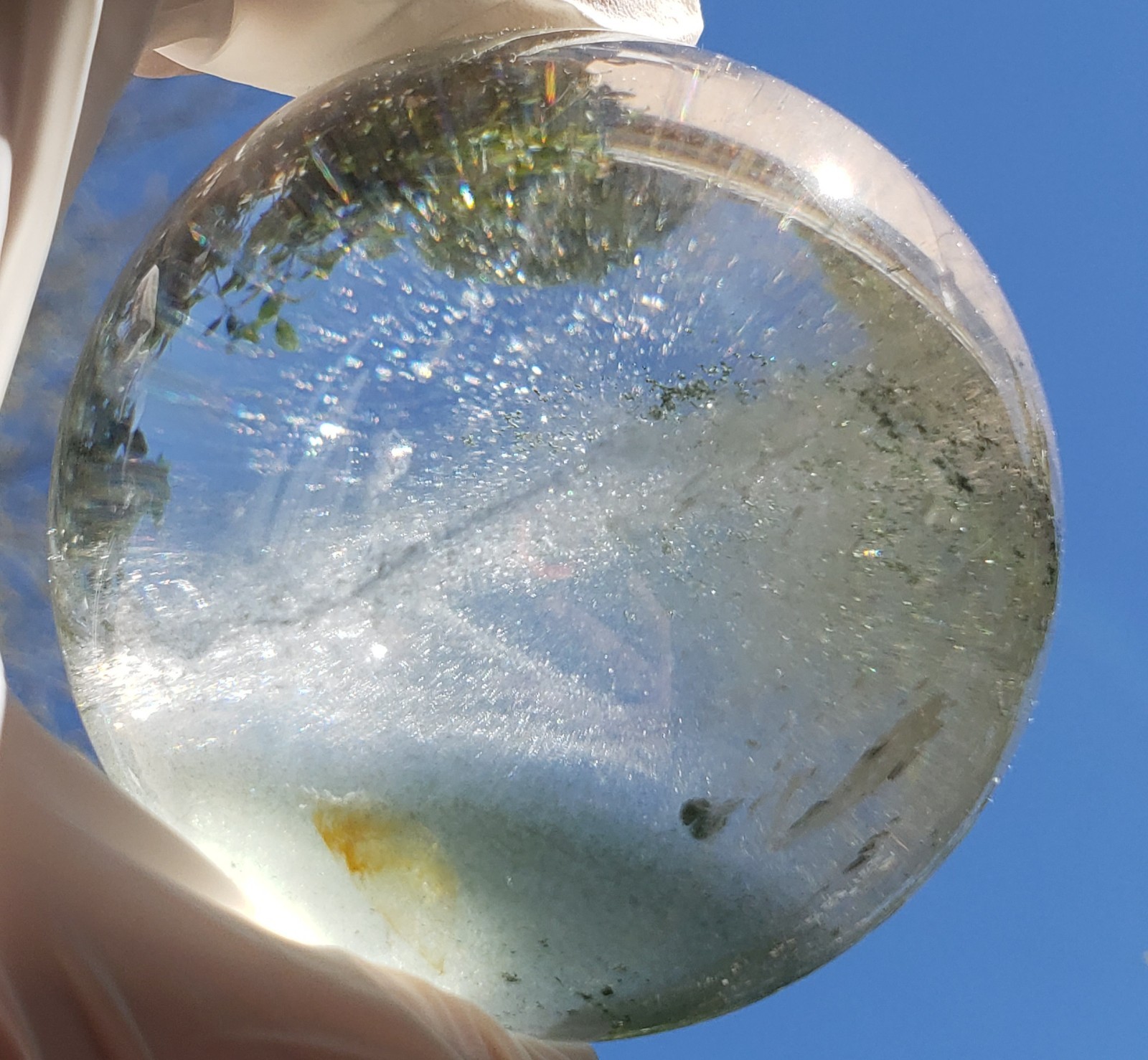 3″ Clear Green Garden Quartz Crystal Sphere Orb Ball Rainbows, 612g or 1.3 lbs