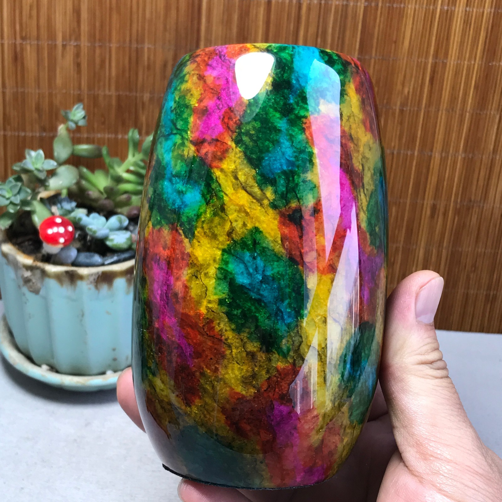 Natural “Seven Colors Jade” vase specimen -Taiwan China 1140g 129mm A5800