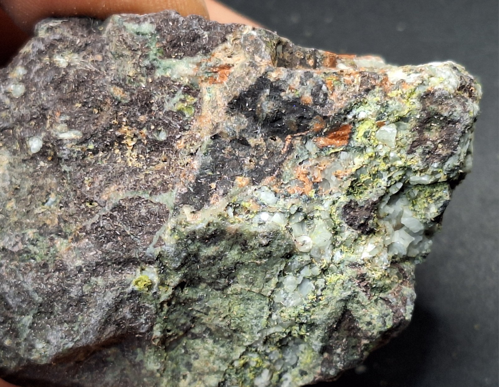 Calcite On Pretty Multi Colored Amygdaloidal Basalt From Copper Mine Michigan