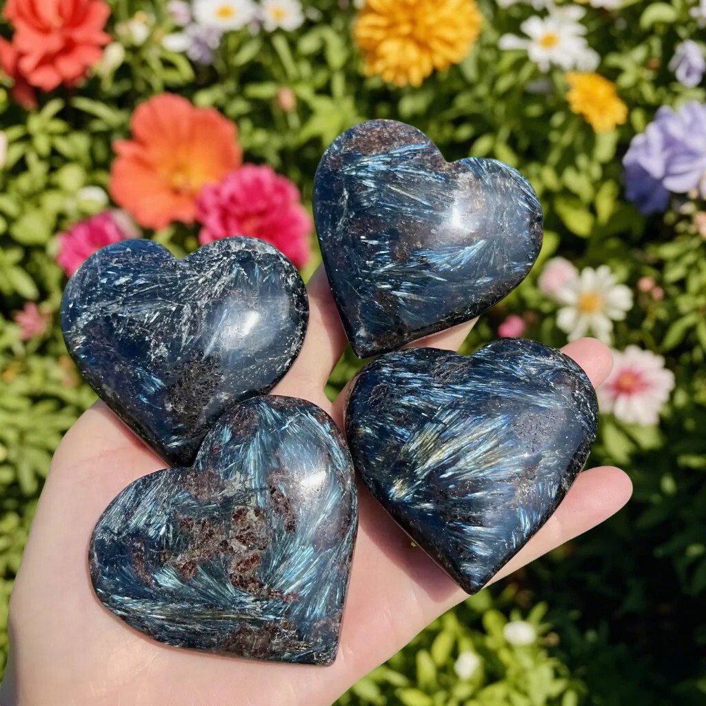 Natural Arfvedsonite Heart Crystal Stone Quartz Reiki Healing Gift Home Decor 1P