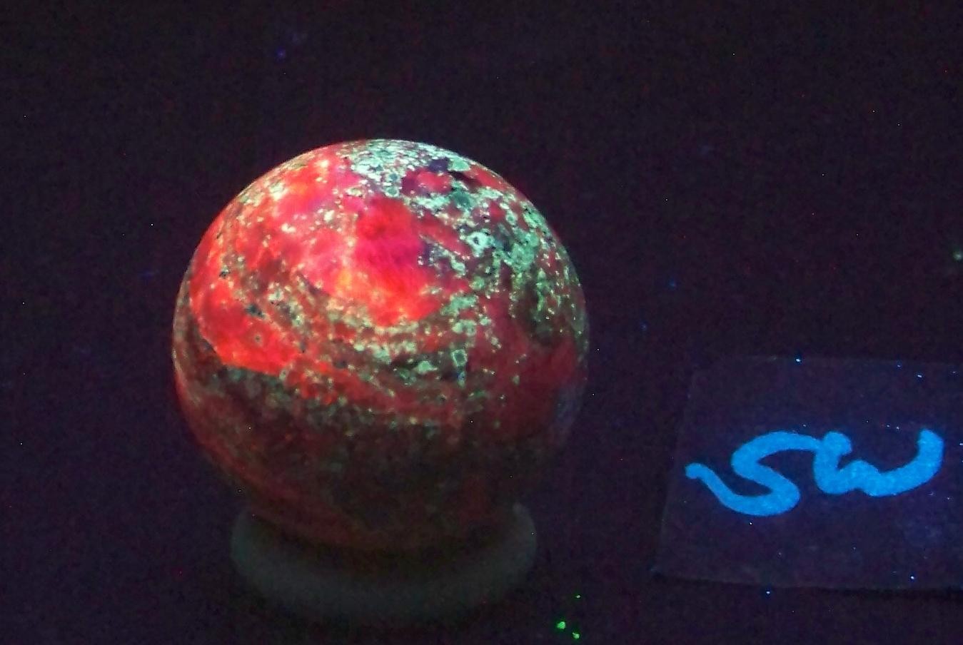 Fluorescent Willemite and Calcite 33mm Sphere for UV Collection 6540