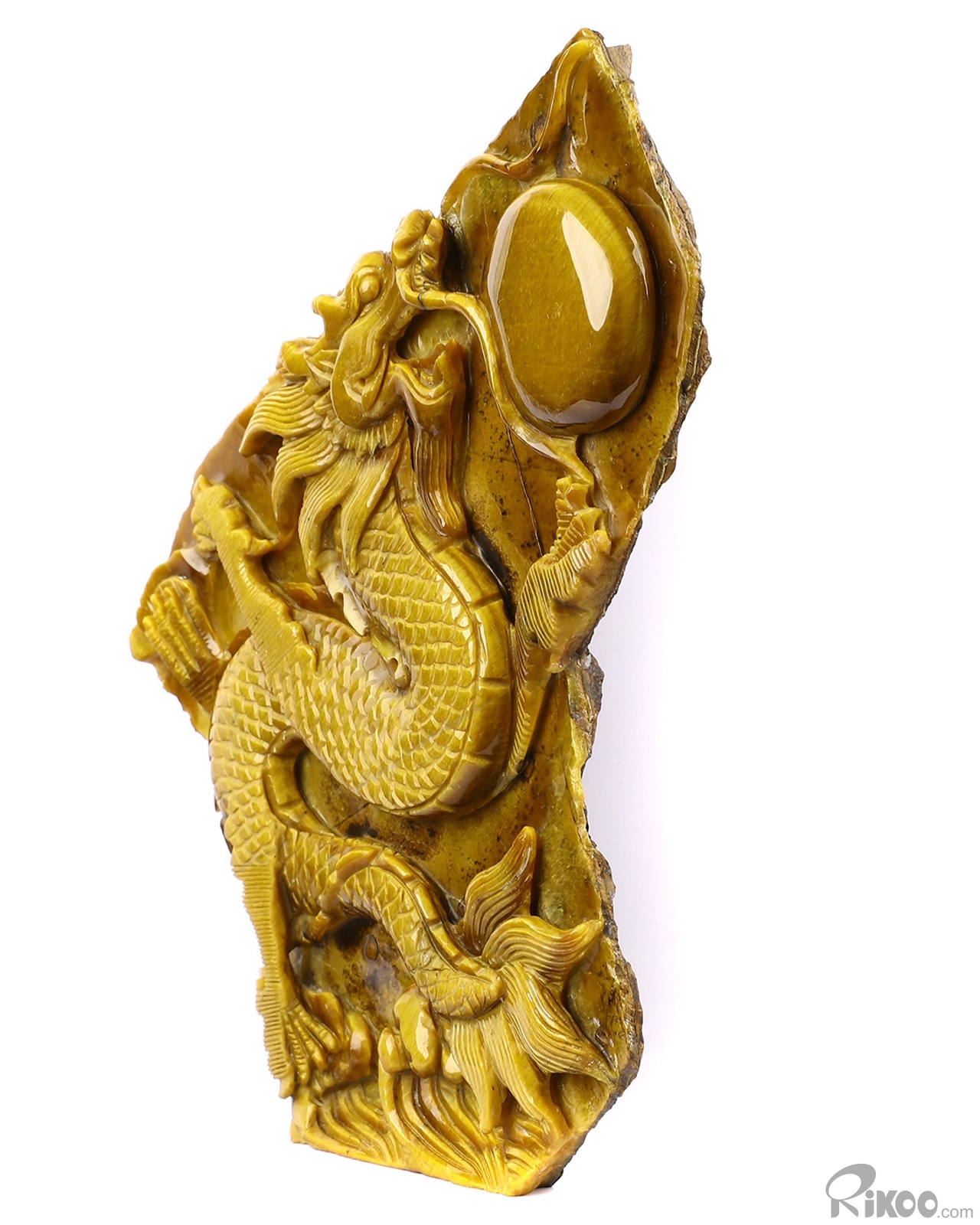 AMAZING FLASH Giant 9.4″ Gold Tiger Eye Carved Crystal Dragon Sculpture