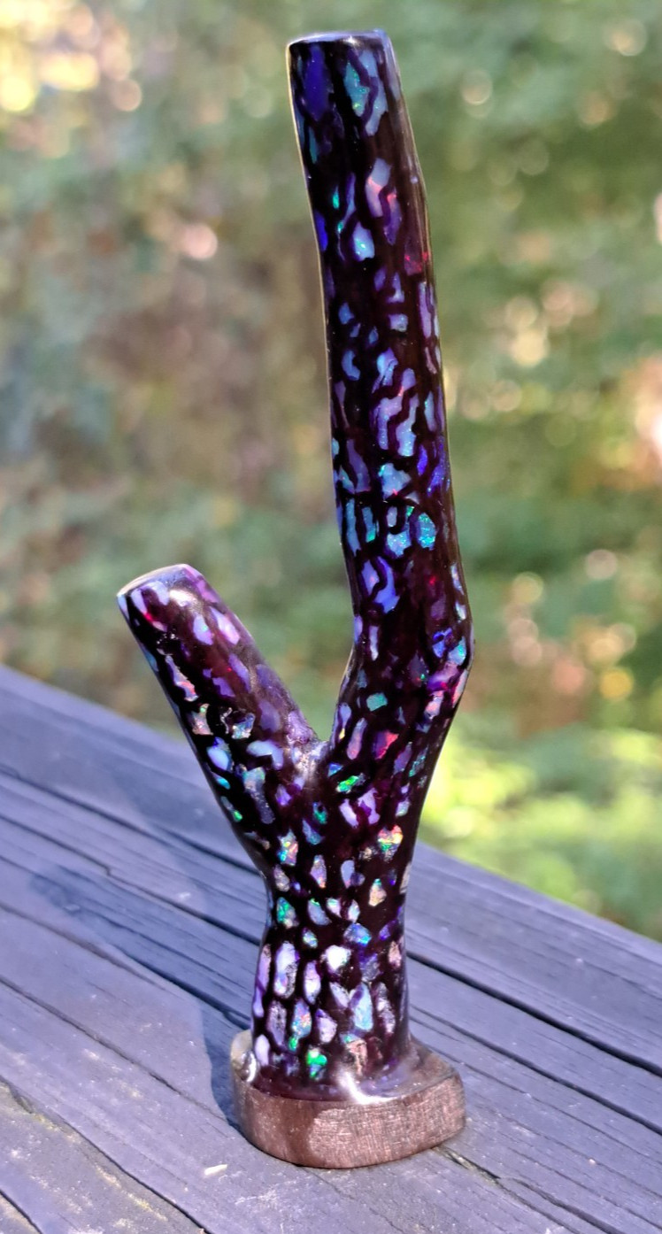 Huge Multicolor Indonesian Wood Opal Fossil Inlaid Mosaic Branch Stands Up