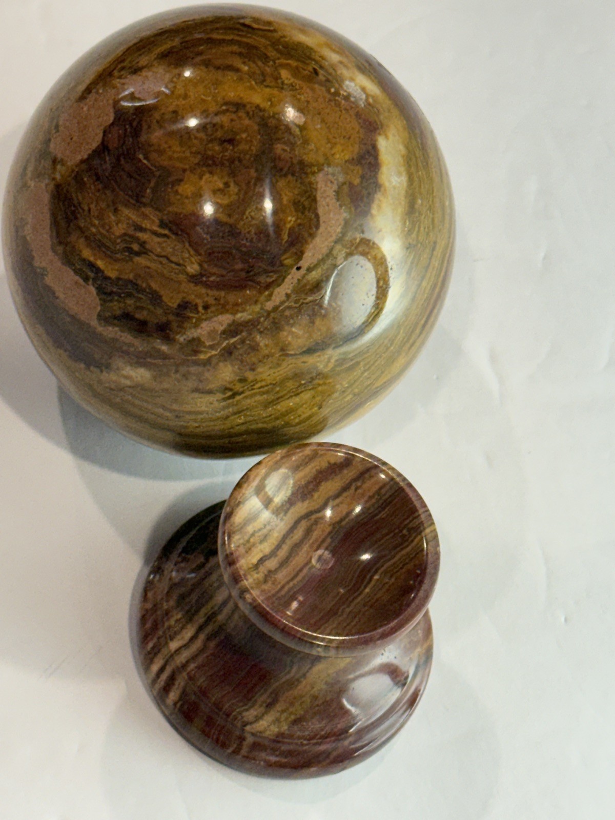 Collector-Grade Banded 🤎 Brown Onyx Sphere on Pedestal • 631g Natural Stone