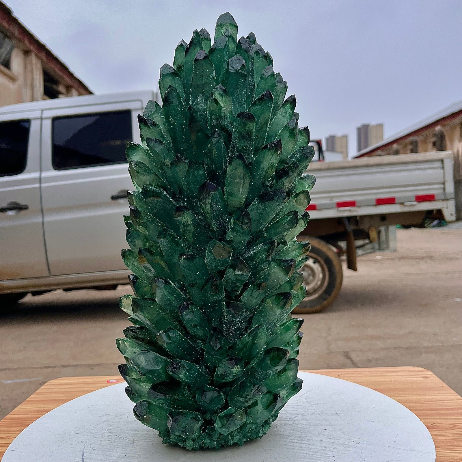 24.86LB Green crystal cluster column sample crystal flower home decor