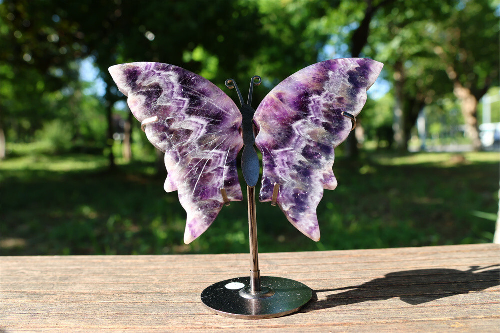 5.2” A pair Natural Dream Amethyst Butterfly Wing Reiki Crystal Skull Decor