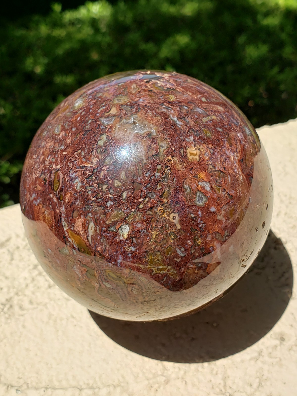 3.45″ Natural Red Moss Agate Quartz Crystal Mineral Sphere Ball Orb, 920g