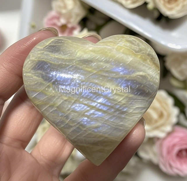 Moonstone Heart Palm Stone Healing Crystal Worry Stone Spiritual Home Decor Gift