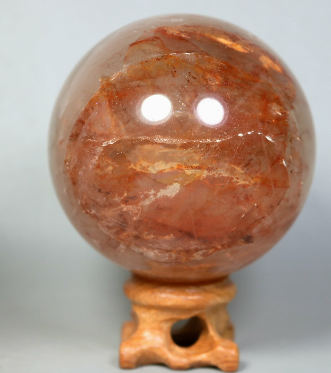 Natural RED FIRE QUARTZ Hematoid Crystal PHANTOM MULTI INCLUSIONS Sphere / Stand