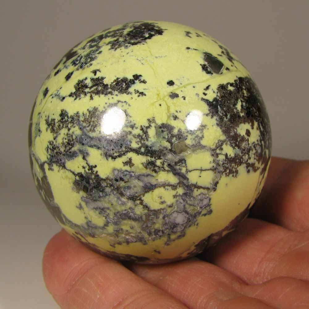 2.2″ SERPENTINE w/ PYRITE Polished Crystal Sphere Ball w/ Stand – Peru – 57mm