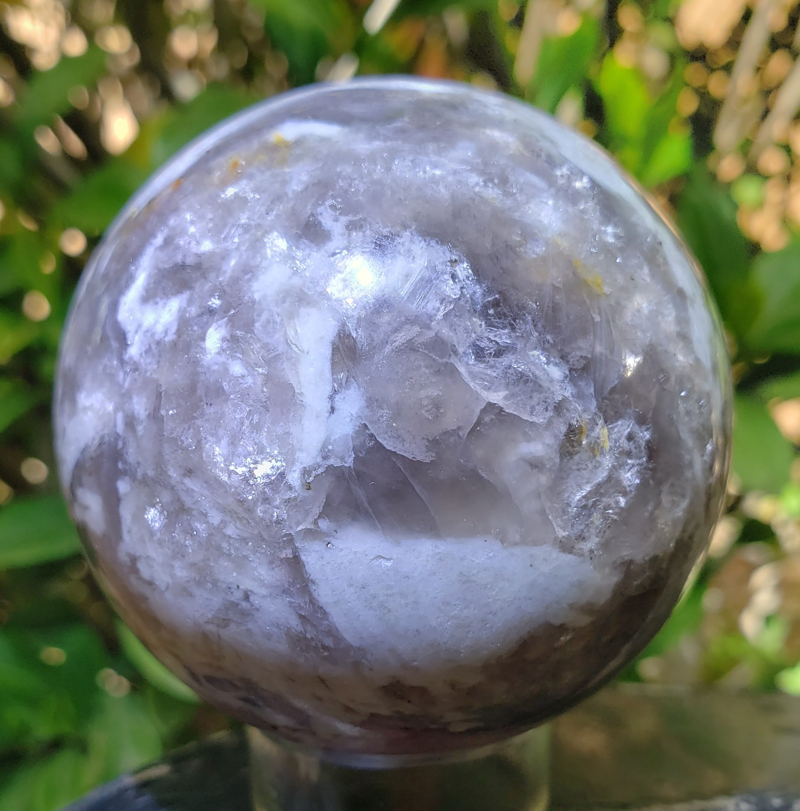 2.49″ Pink Tourmaline Smoky Quartz White Albite UV Crystal Sphere Orb Ball, 356g