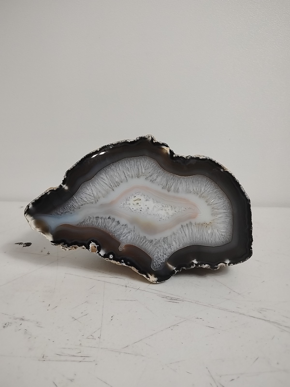 Geode Half Cut and Polished Origin Unknown White/Brown/Dark Brown – SEE PICS!!!