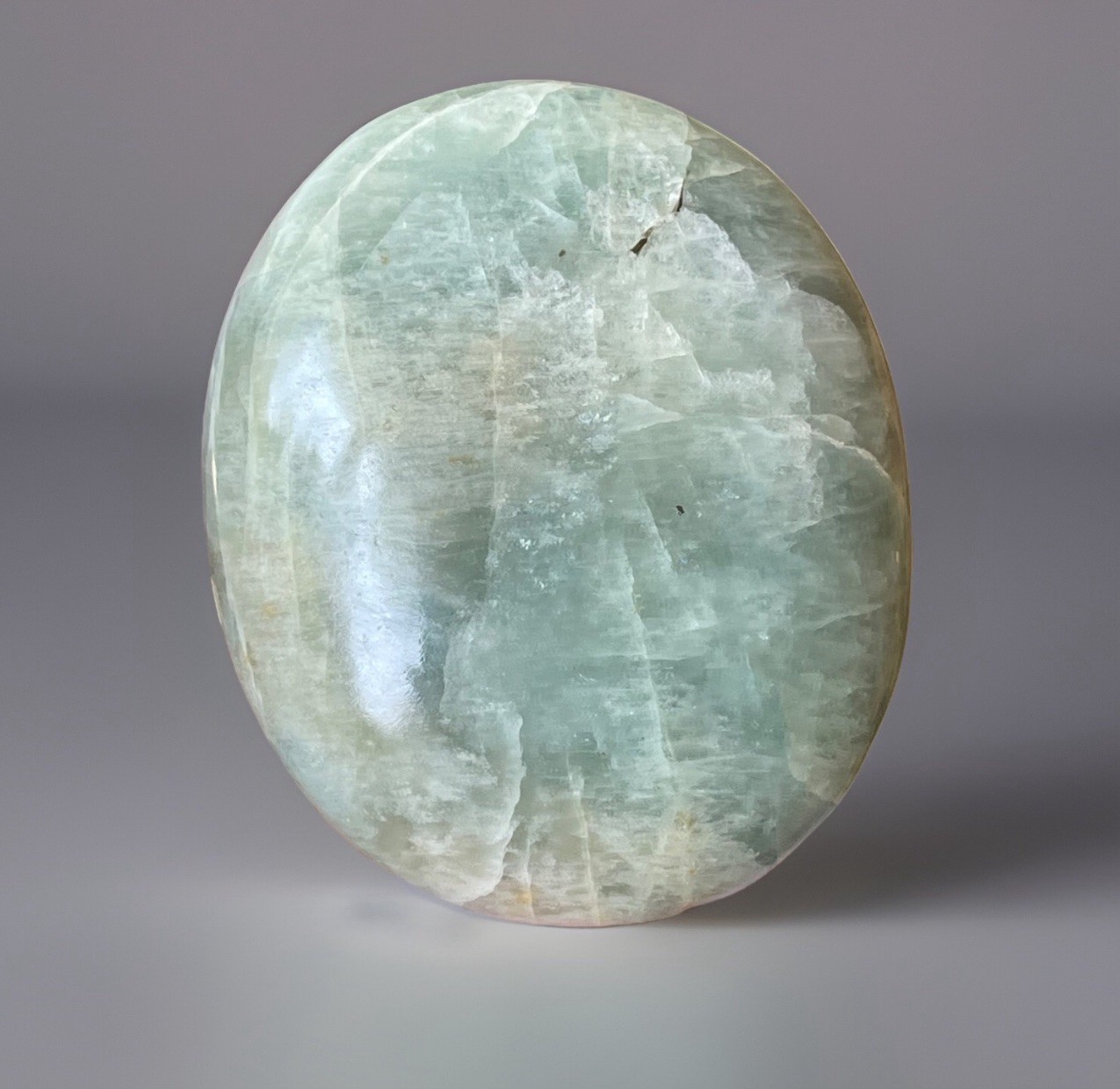 Aquamarine Palmstone – Opaque Blue Green Color With Peach Morganite Inclusion