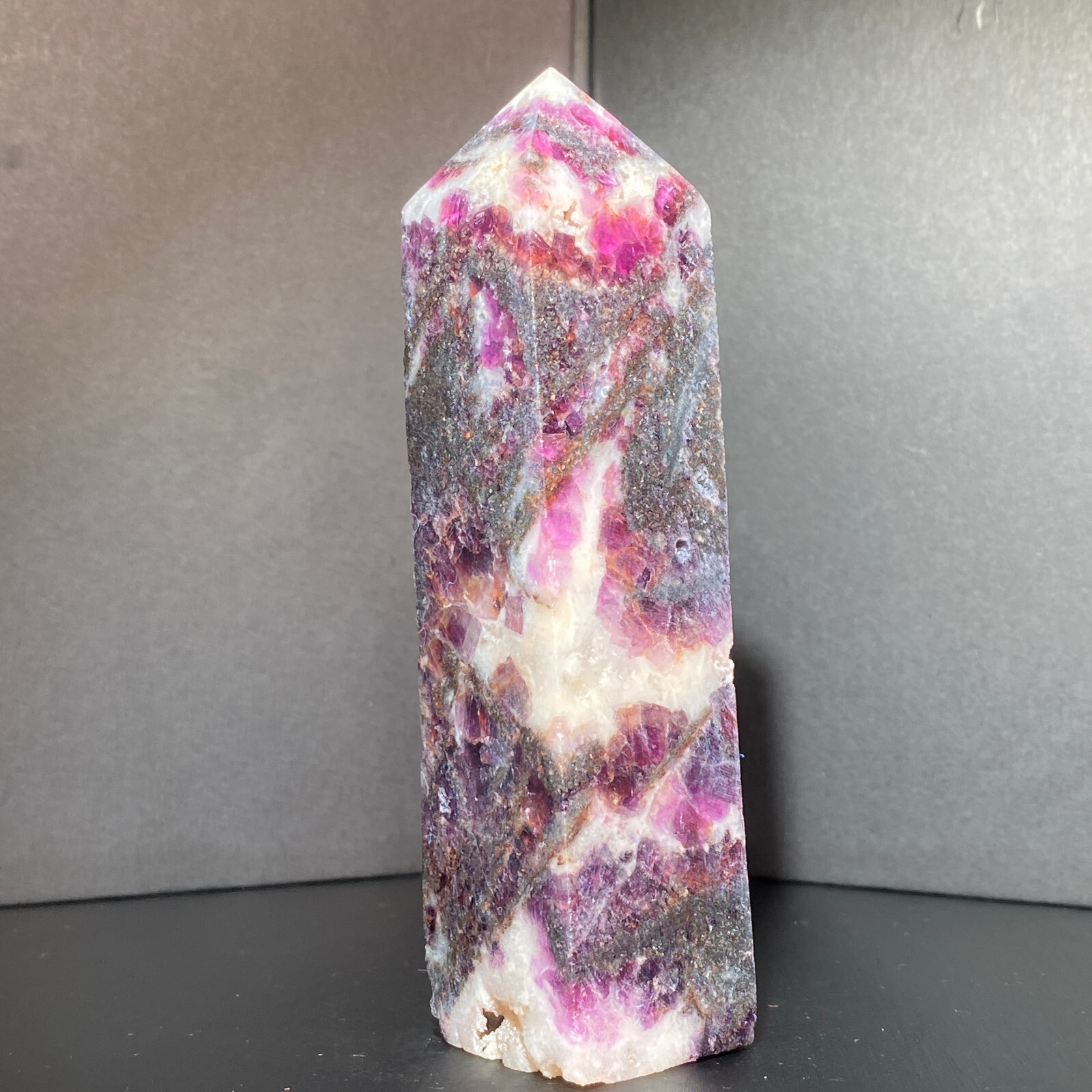 300G Natural Rainbow Fluorite Obelisk Quartz Crystal Wand Tower Point Healing