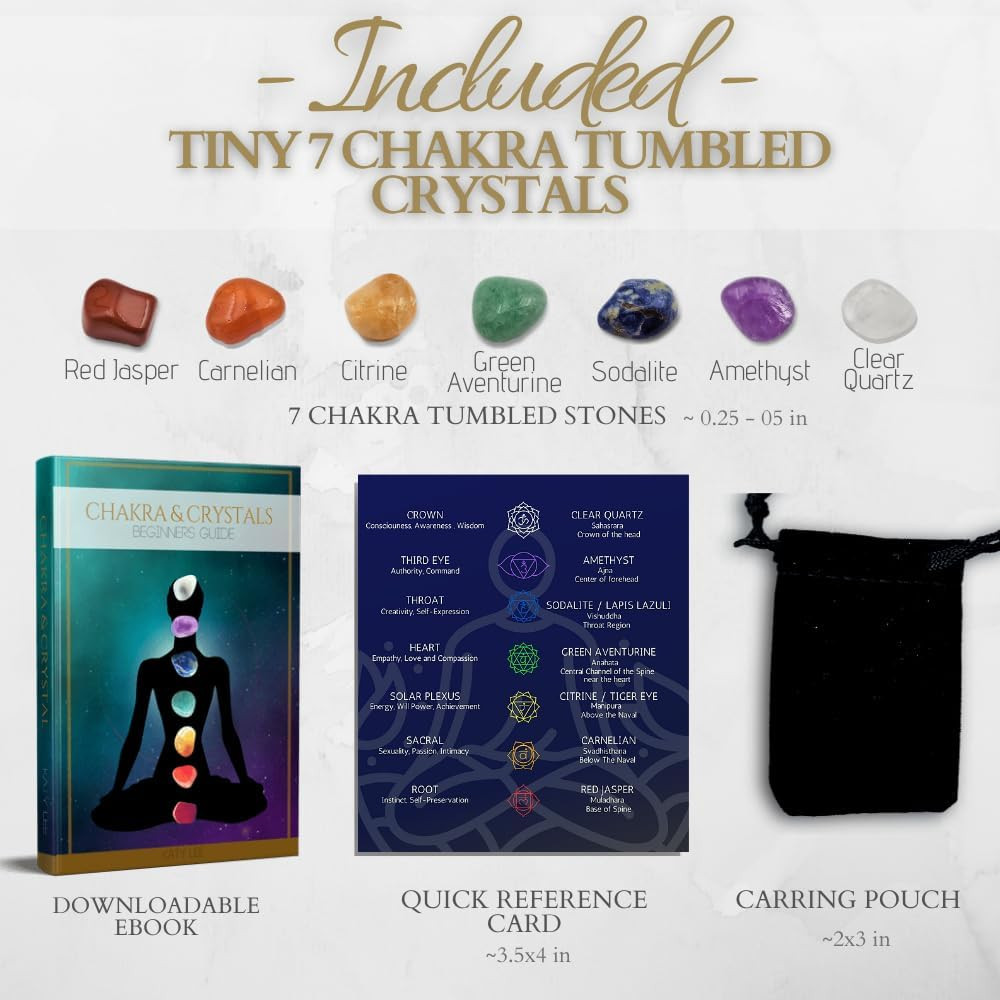 Crystals and Healing Stones Premium Kit Velvet Pouch – 7 Chakra Stones Healing C