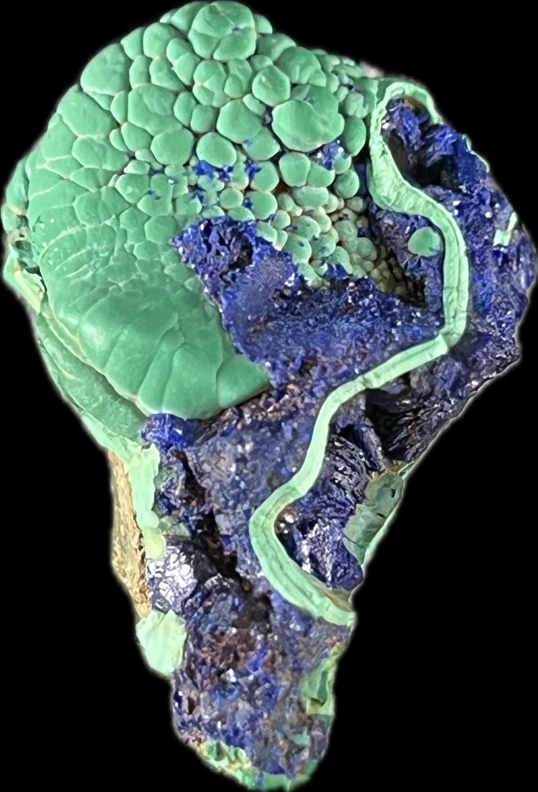 Malachite with Azurite thumbnail mineral specimen from Morenci, Arizona