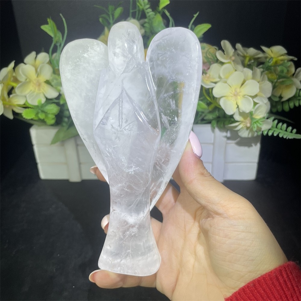 1.3LB 5.9″ Natural A+ Clear Quartz Angel Carving Crystal Quartz Mineral Decor