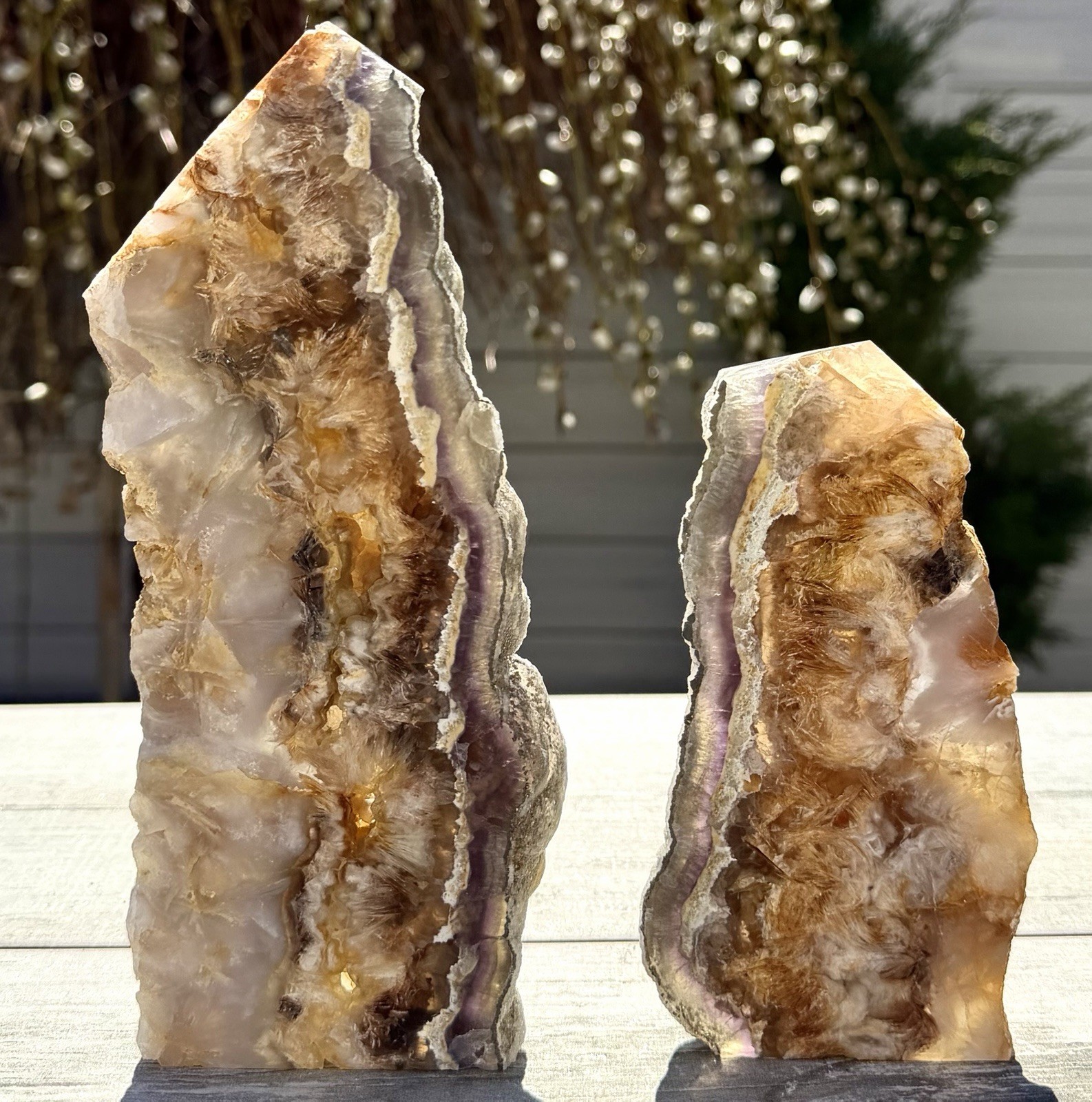 Wholesale Lot 3-4 PCs Feather Fluorite Pyrite Slab Tower Natural Crystal Energy