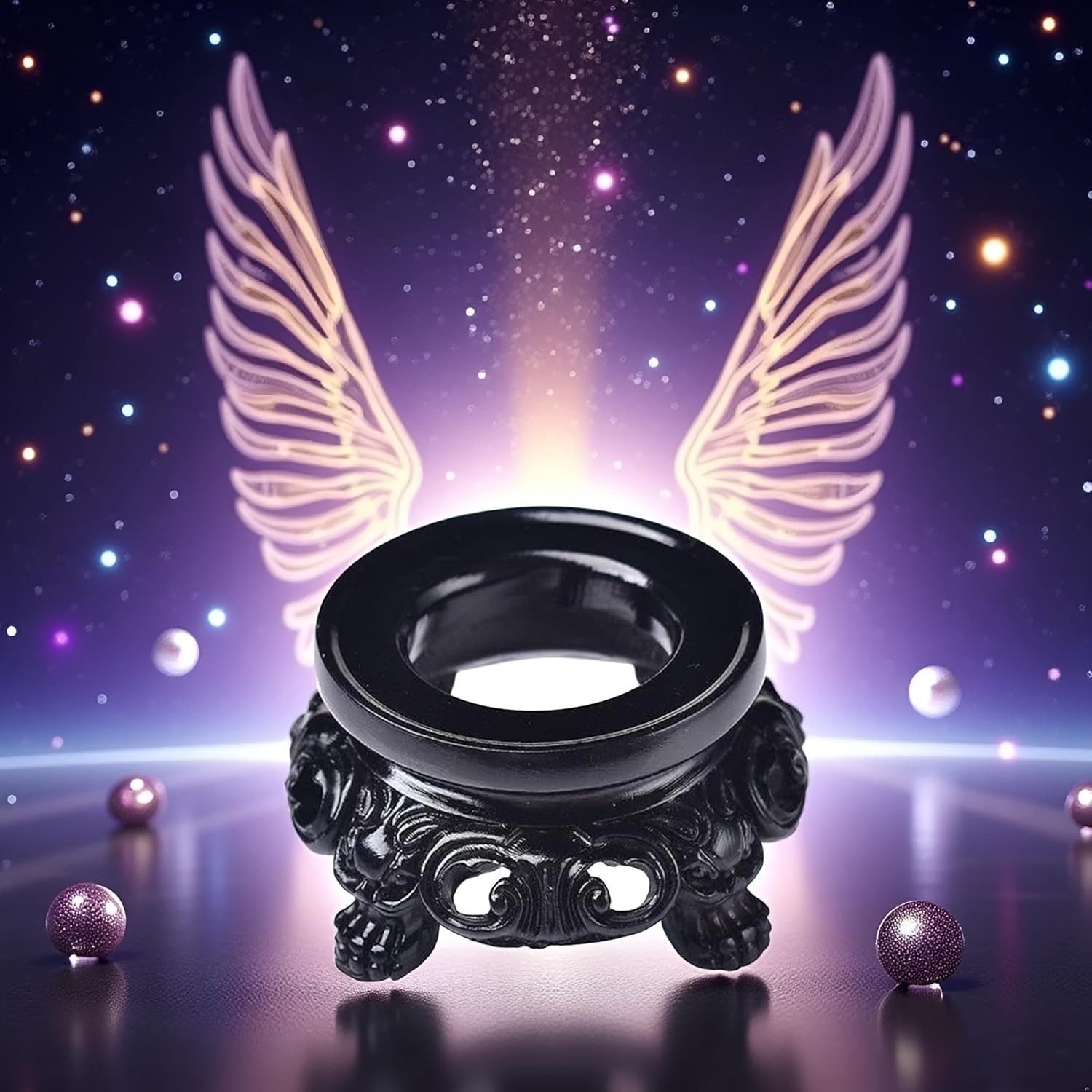 Black Wooden Display Stand for Crystal Sphere Quartz Ball Holder Hollow Wood Sta