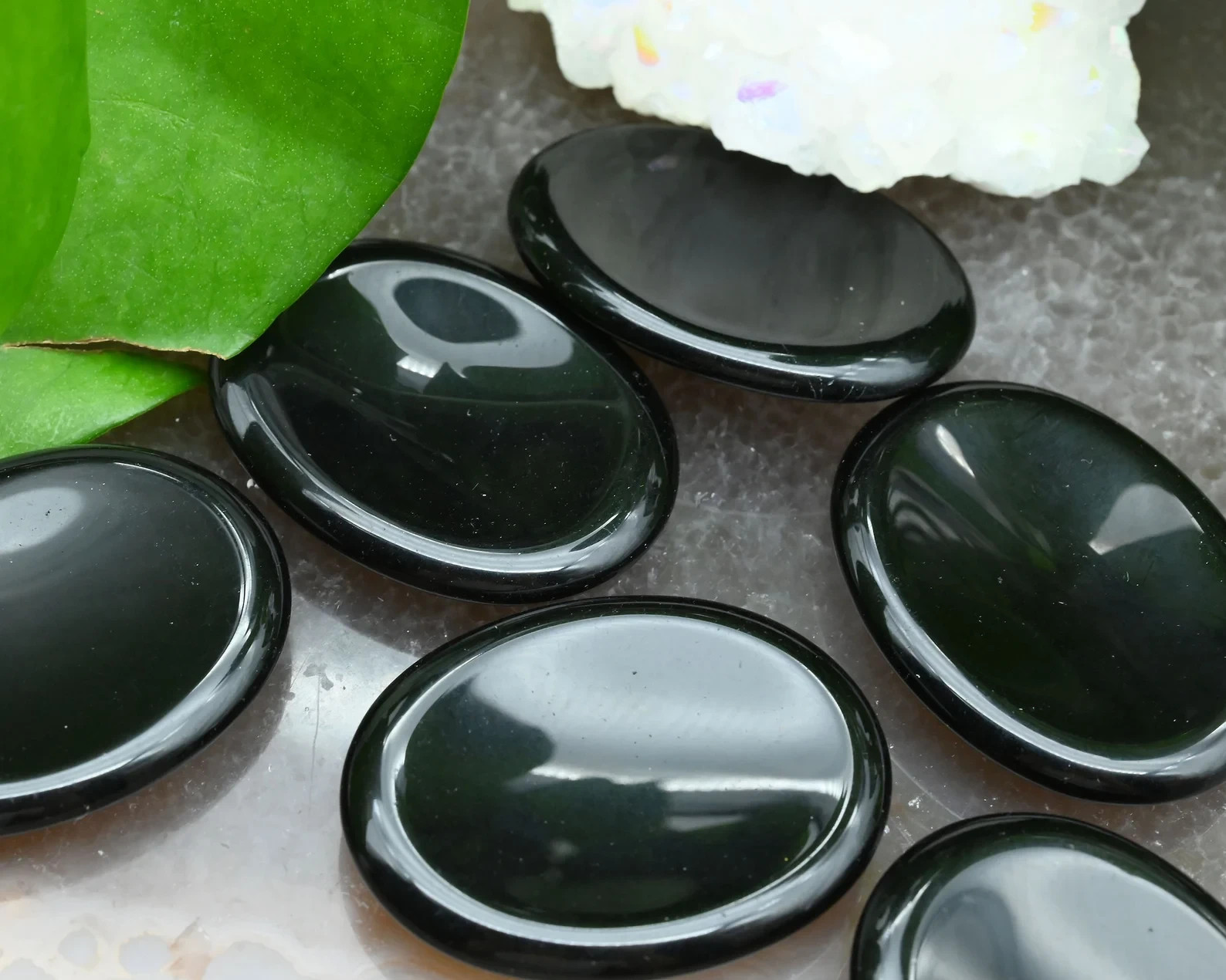 3pcs Black Obsidian Worry Stone Healing Energy Mineral Specimen Palm Stone Decor