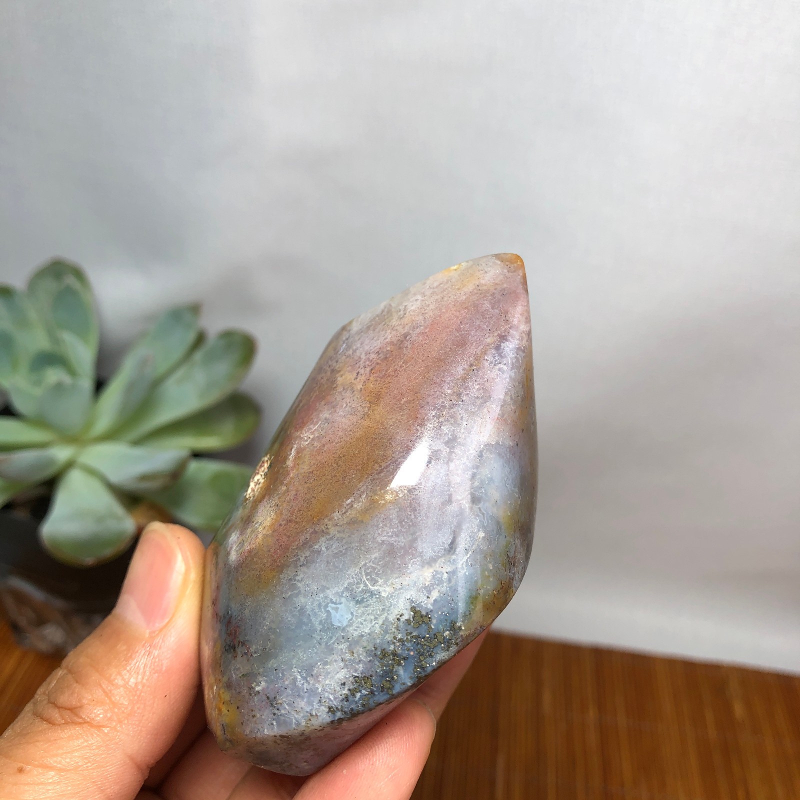 Natural Ocean Jasper torch Hand carve polish/rough Crystal free standing A7186